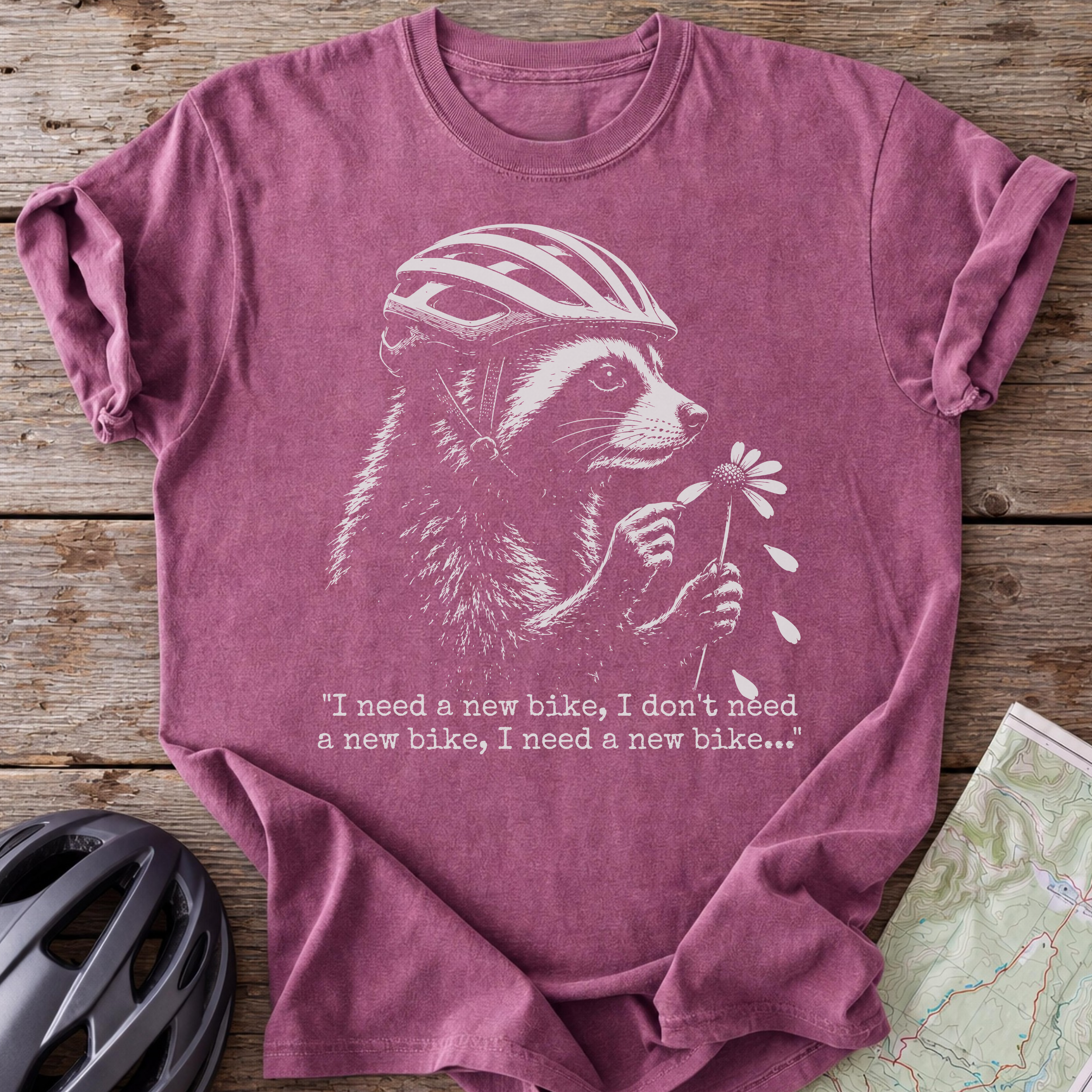Racoon Needs a New Bike T-shirt