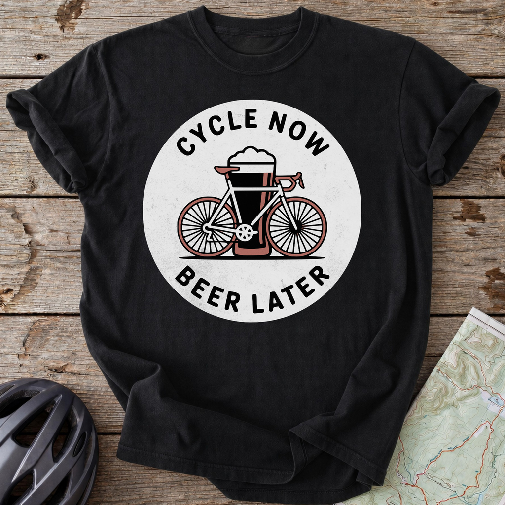 Cycle Now Beer Later Bike T-shirt