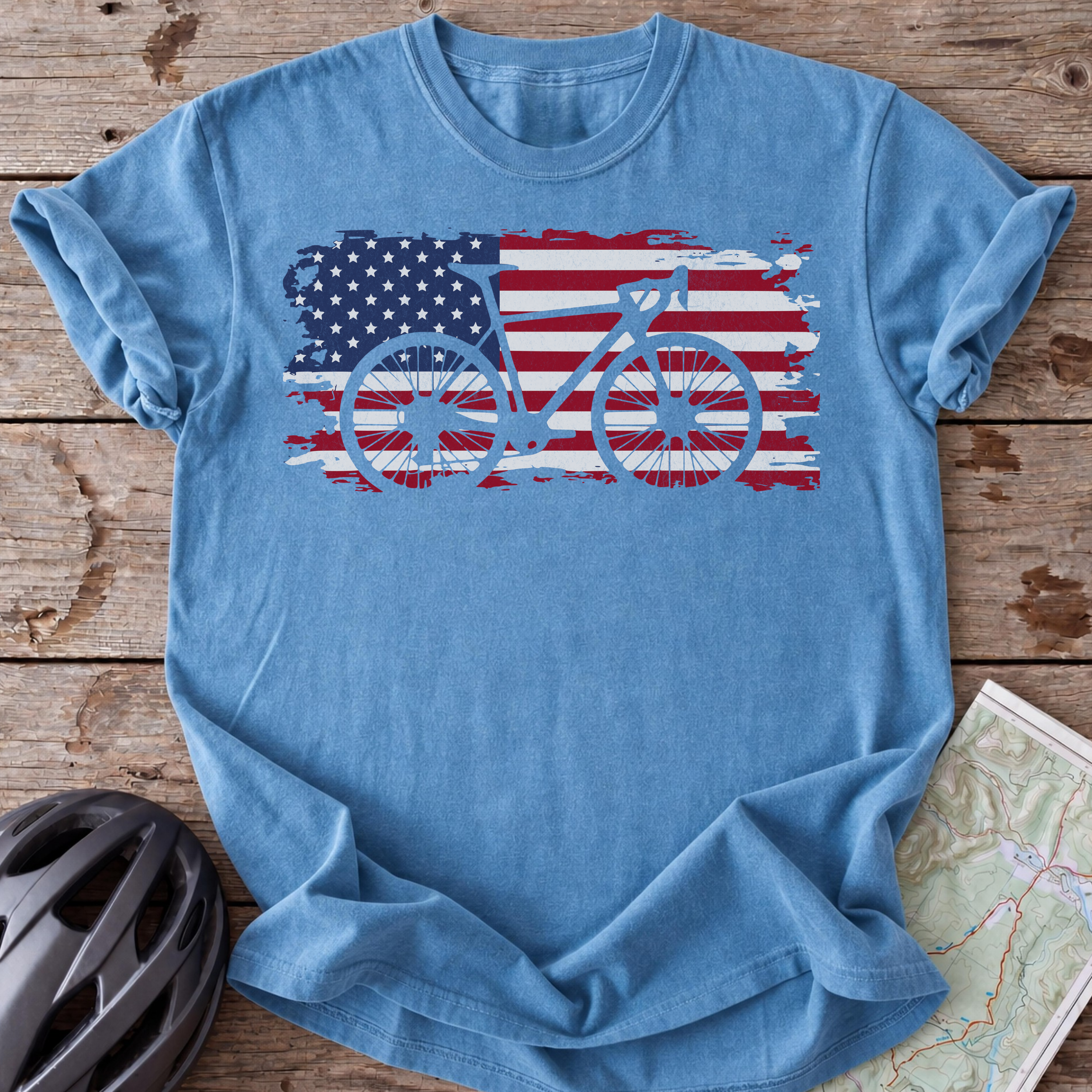 USA Road Bike Flag T-shirt