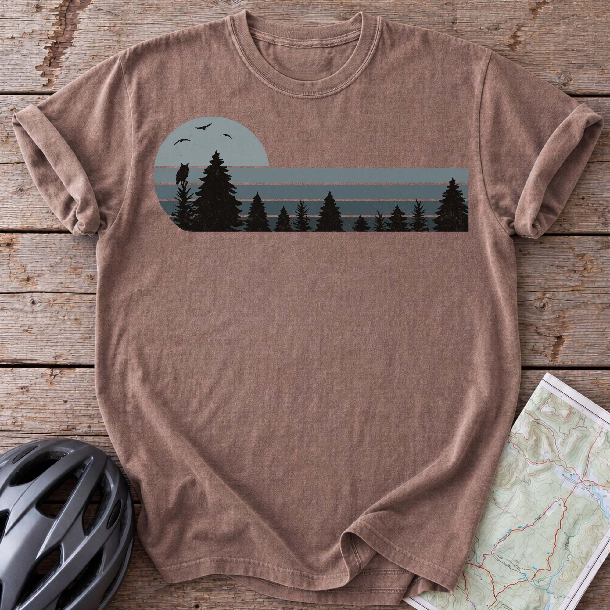 Vintage Blue Forest Birds T-shirt