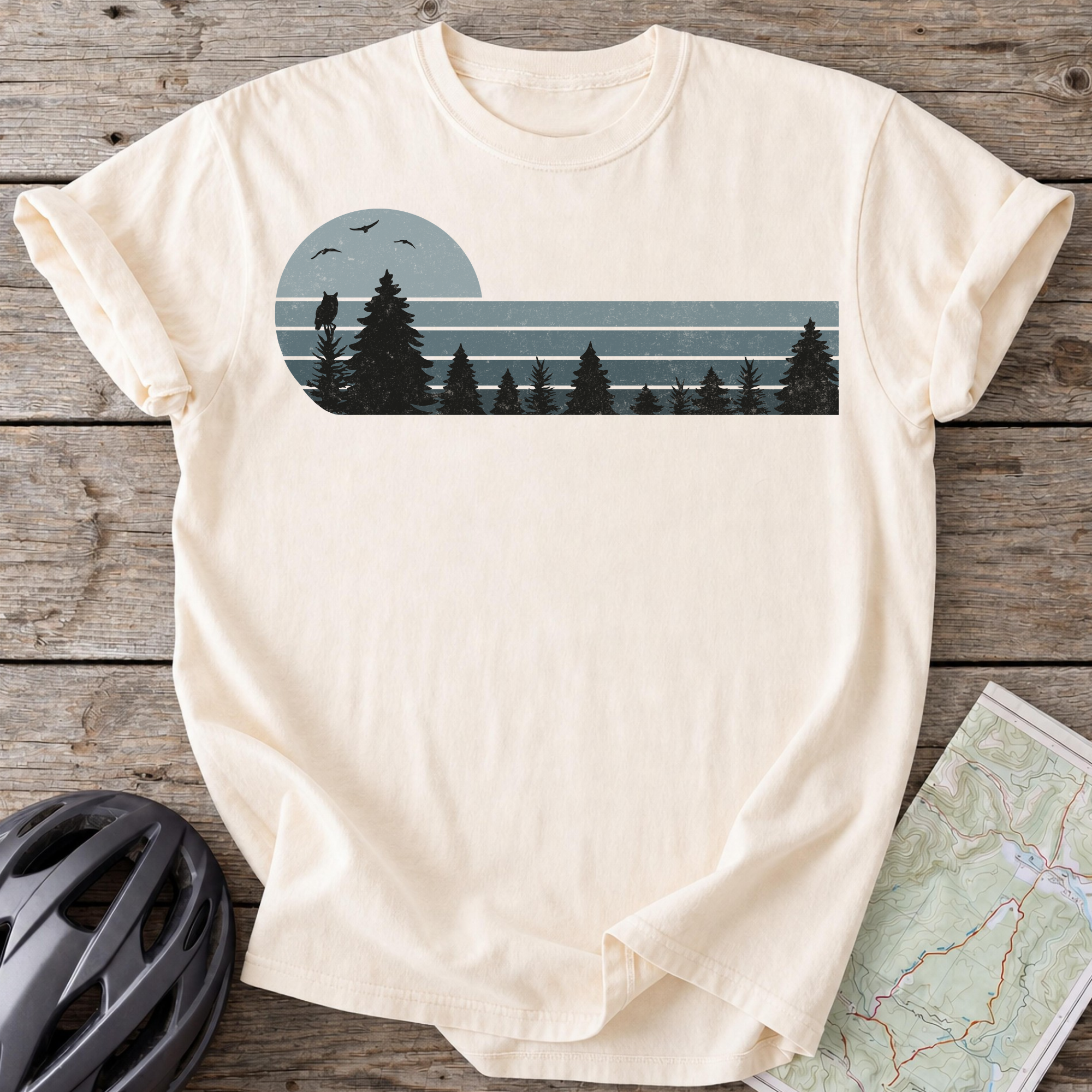 Vintage Blue Forest Birds T-shirt