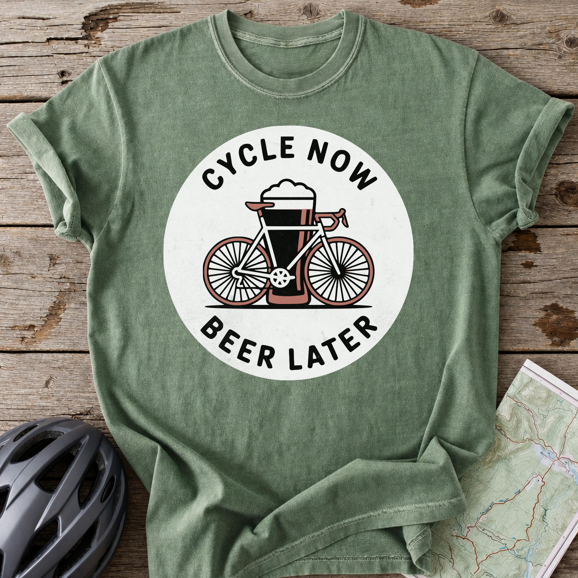 Cycle Now Beer Later Bike T-shirt