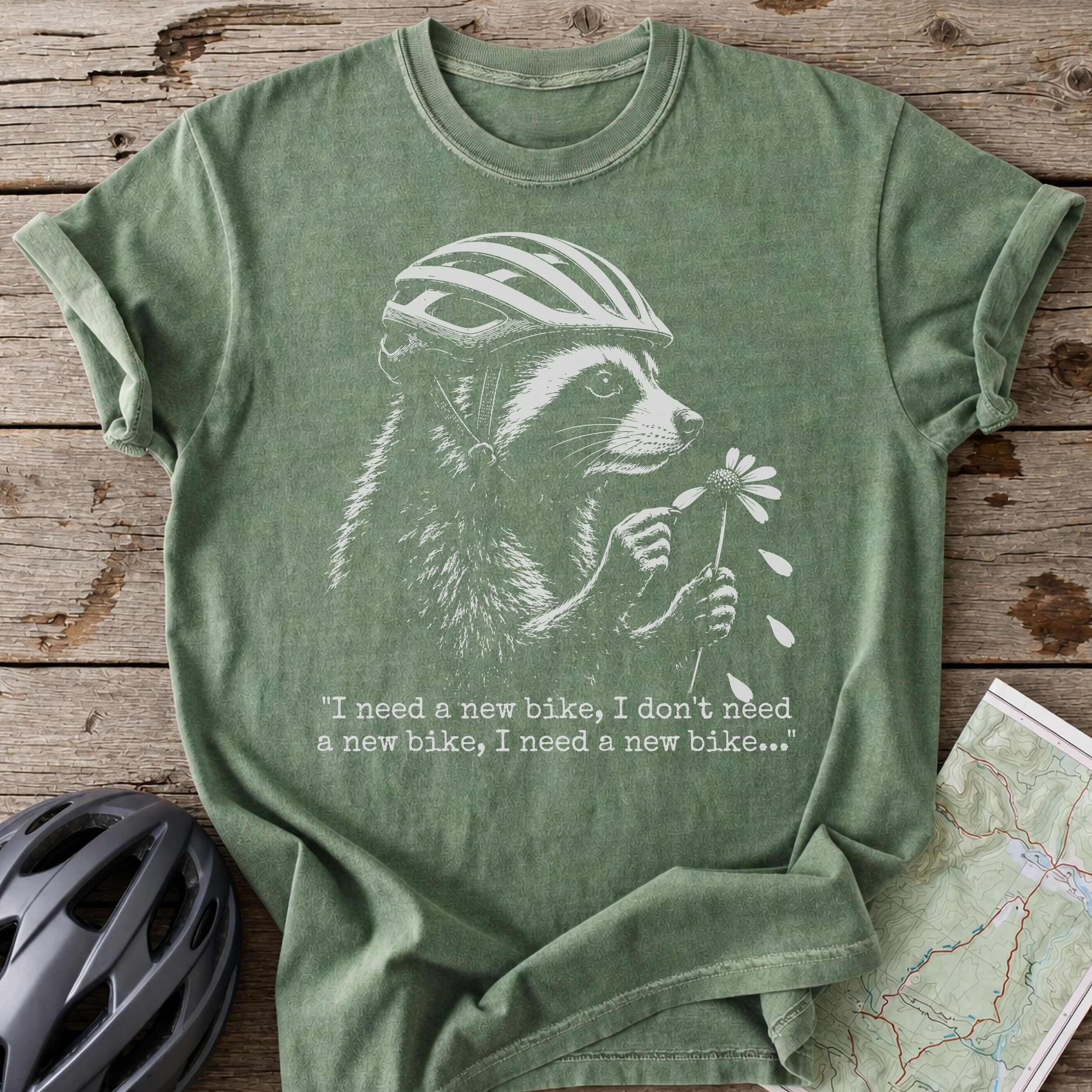 Racoon Needs a New Bike T-shirt