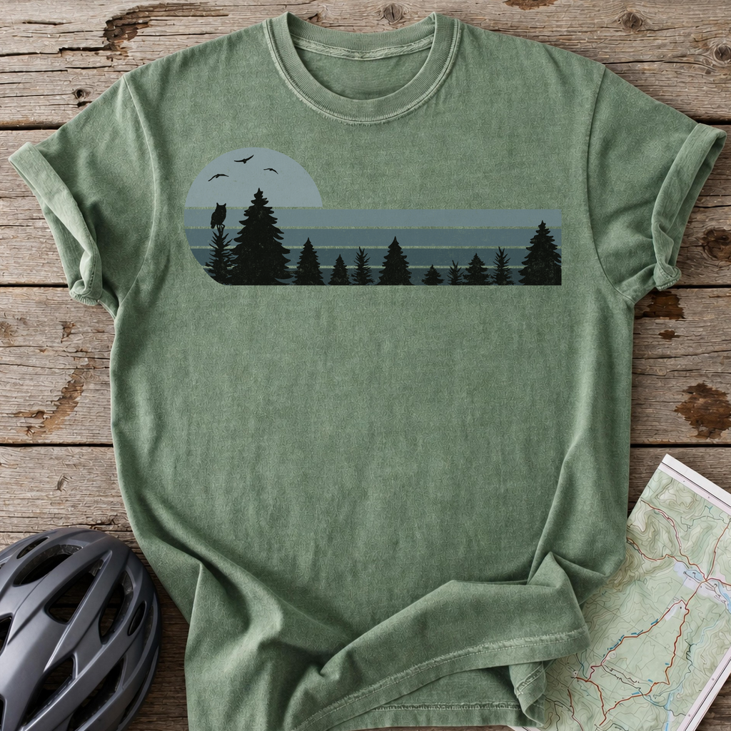 Vintage Blue Forest Birds T-shirt