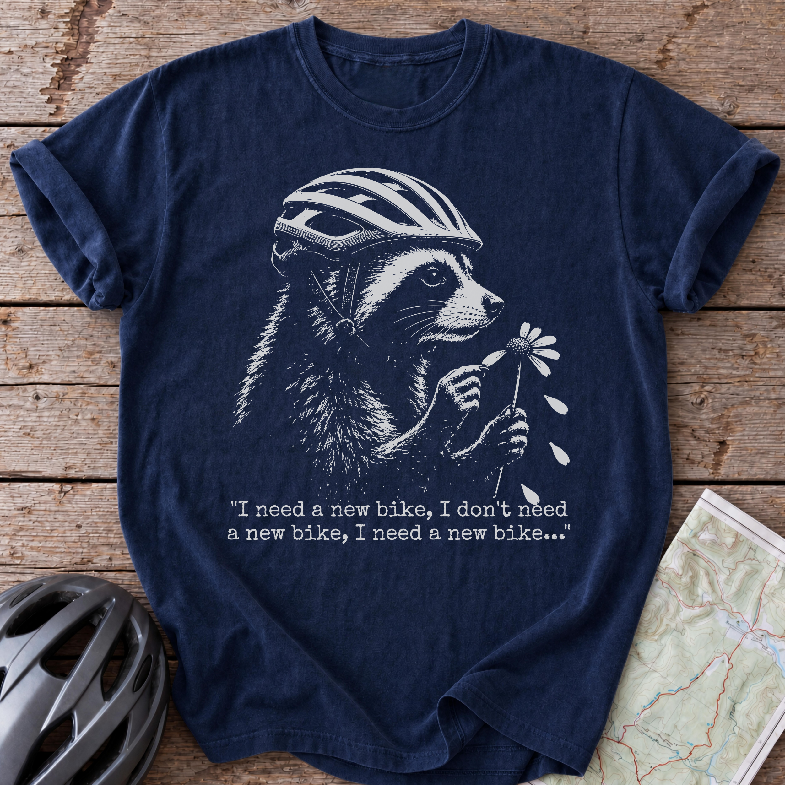 Racoon Needs a New Bike T-shirt
