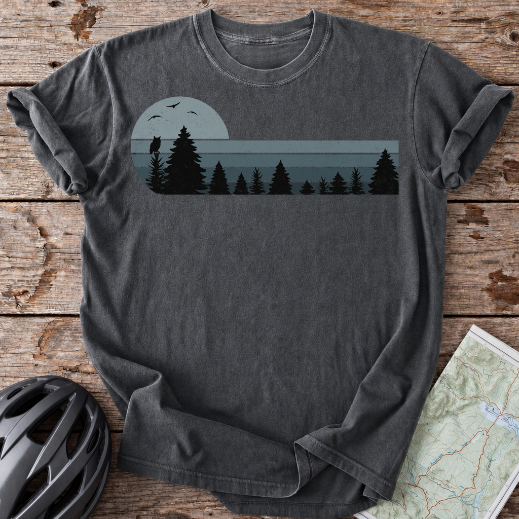 Vintage Blue Forest Birds T-shirt