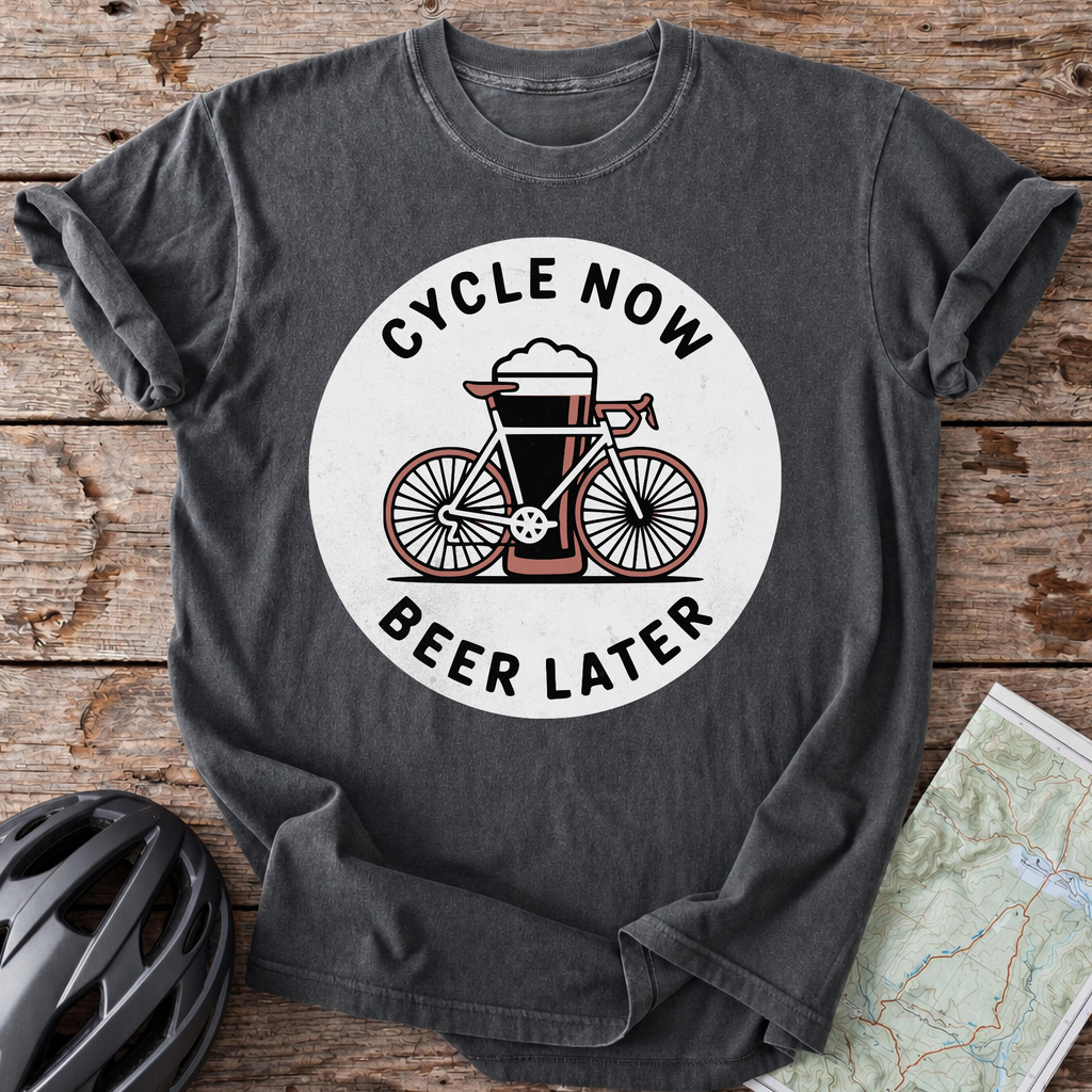 Cycle Now Beer Later Bike T-shirt