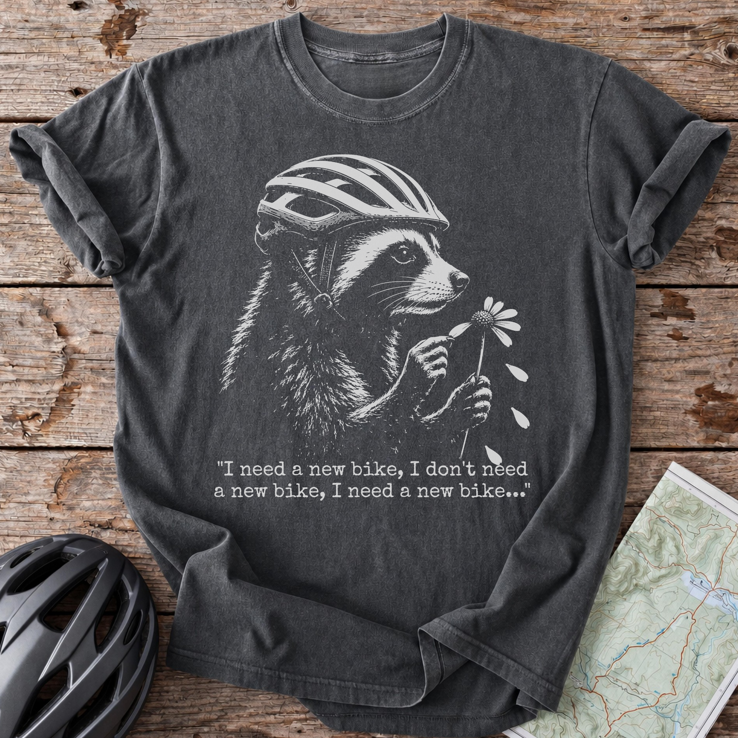 Racoon Needs a New Bike T-shirt